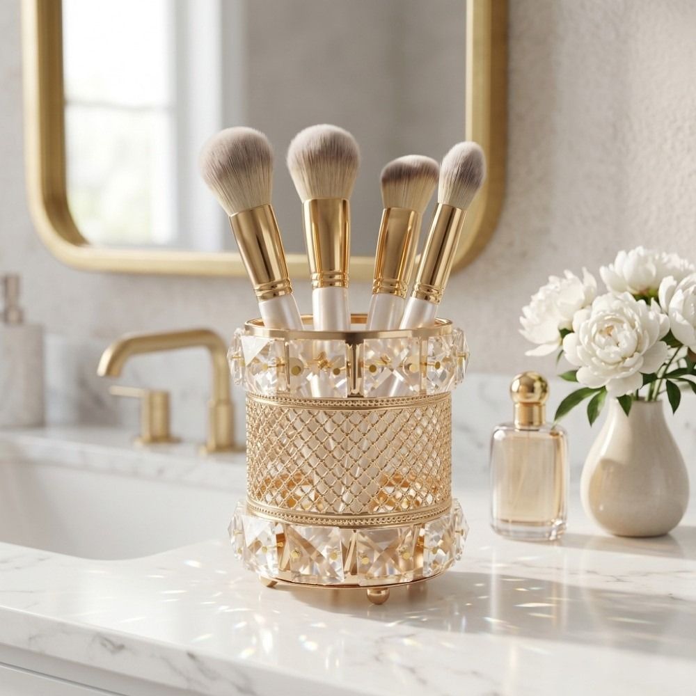 Luxury Skincare And Makeup Brands - Support de pinceaux de maquillage doré,